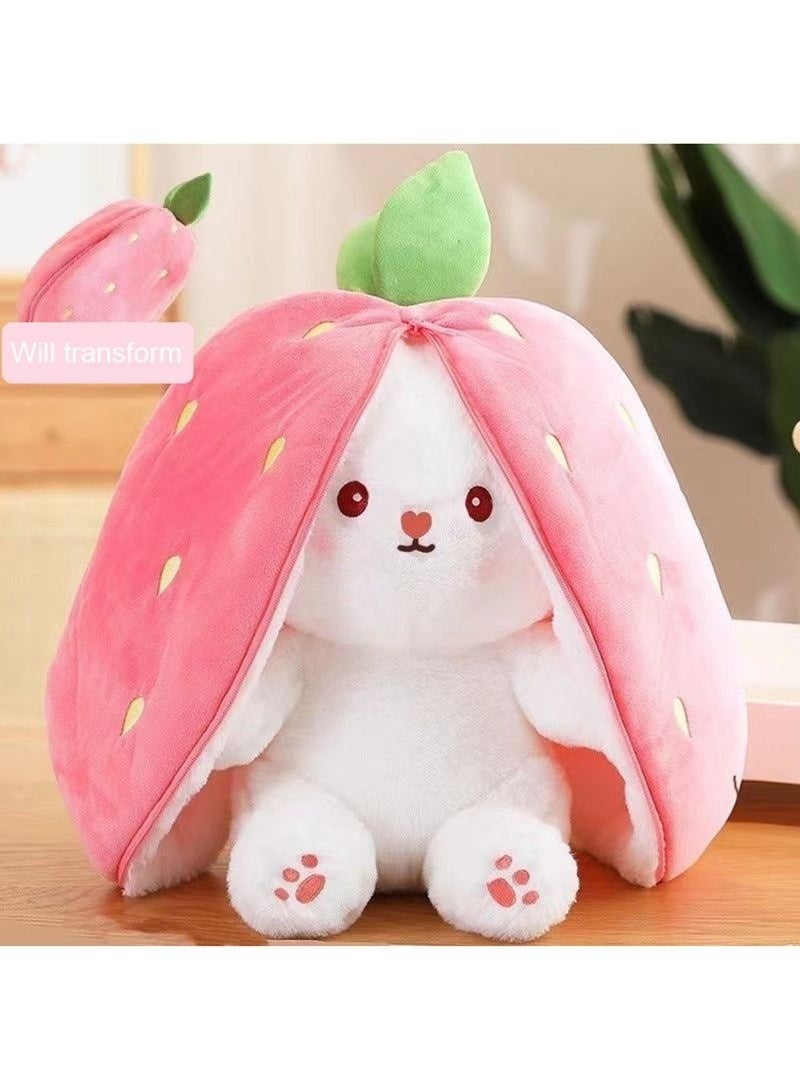 Transformable Strawberry Rabbit Plush Doll, Dual-Use Stuffed Throw Pillow, Soft Cartoon Toy - Image 1