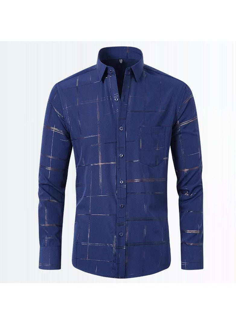 Loquat - Men's Stretch Shirt With Gold Stamping And Non Ironing Shirt Blue - Image 1
