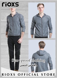 RIOXS Men's Upf 50+ UV Sun Protection Ice Silk Clothing Long Sleeve Breathable Coats Lightweight Hoodie Zip Up Outdoor Jacket  - Image 2
