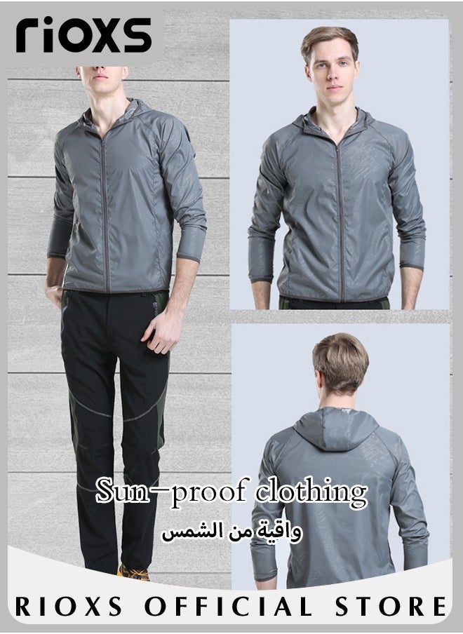 RIOXS Men's Upf 50+ UV Sun Protection Ice Silk Clothing Long Sleeve Breathable Coats Lightweight Hoodie Zip Up Outdoor Jacket  - Image 2