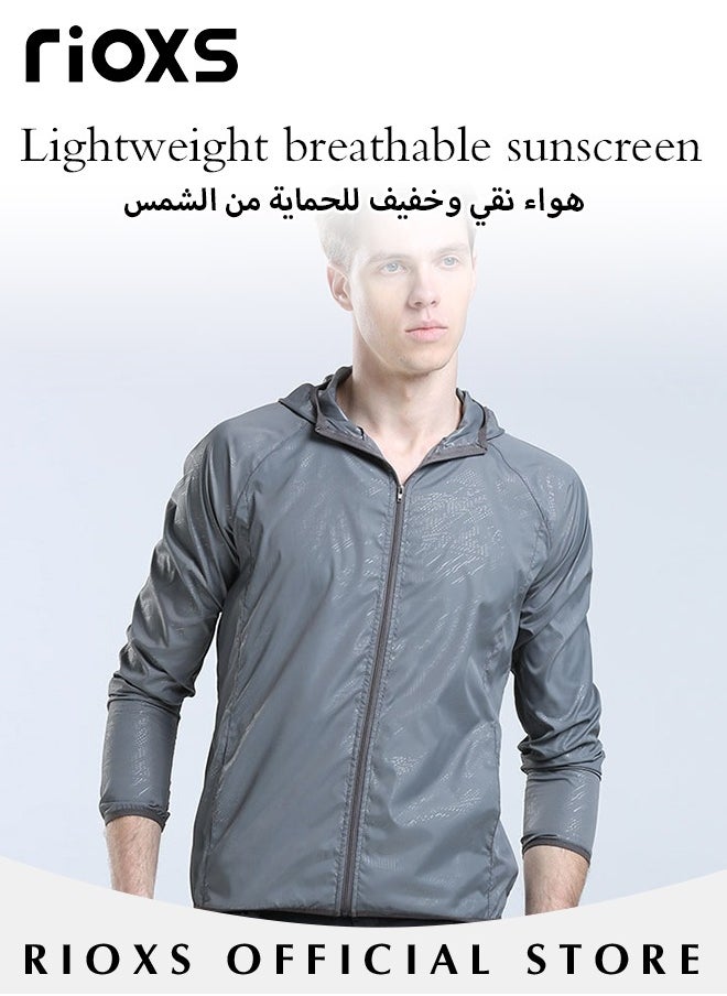 RIOXS Men's Upf 50+ UV Sun Protection Ice Silk Clothing Long Sleeve Breathable Coats Lightweight Hoodie Zip Up Outdoor Jacket  - Image 4