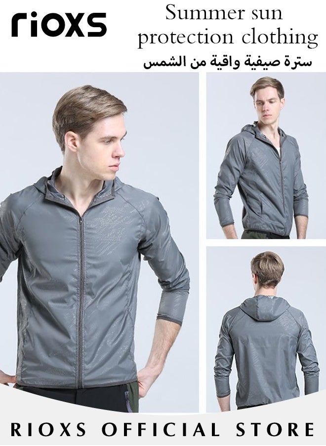 RIOXS Men's Upf 50+ UV Sun Protection Ice Silk Clothing Long Sleeve Breathable Coats Lightweight Hoodie Zip Up Outdoor Jacket  - Image 3