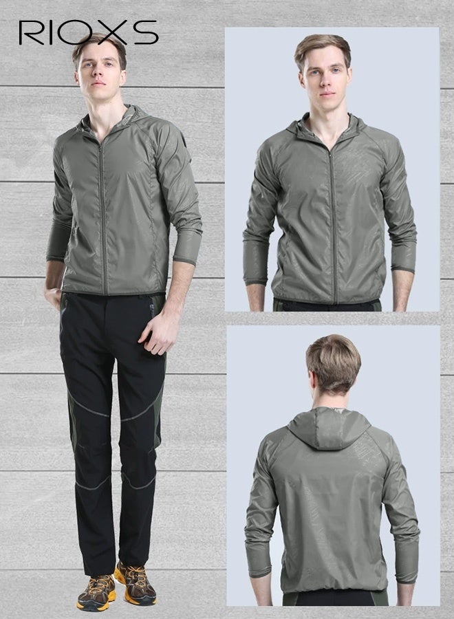 RIOXS Men's Upf 50+ UV Sun Protection Ice Silk Clothing Long Sleeve Breathable Coats Lightweight Hoodie Zip Up Outdoor Jacket - Image 1