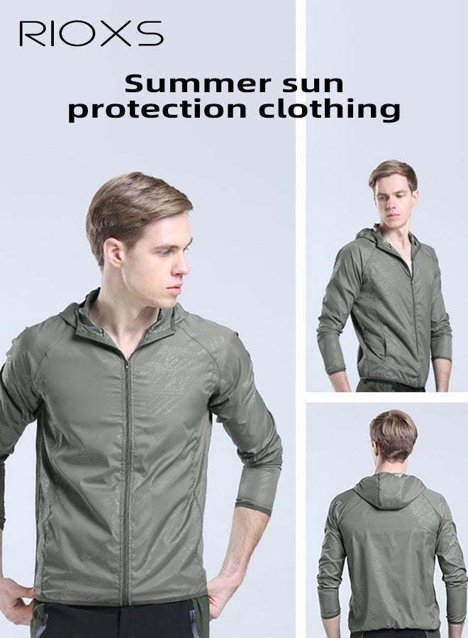 ريوكس ملابس رجالية من Upf 50+ UV للحماية من أشعة الشمس من الحرير الجليدي بأكمام طويلة معاطف تسمح بمرور الهواء خفيفة الوزن بغطاء للرأس مزودة بسحّاب في الهواء الطلق - Image 3