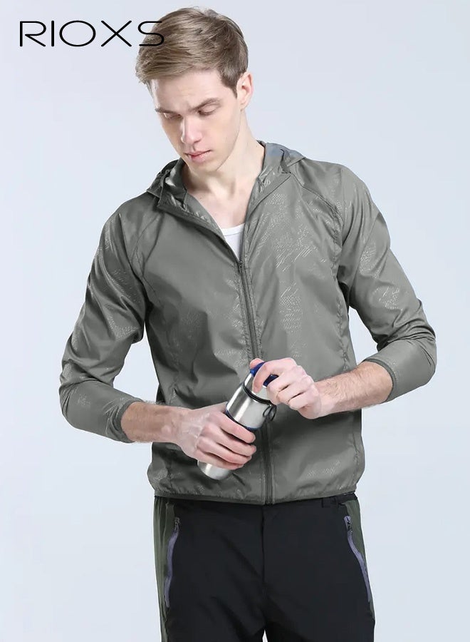 ريوكس ملابس رجالية من Upf 50+ UV للحماية من أشعة الشمس من الحرير الجليدي بأكمام طويلة معاطف تسمح بمرور الهواء خفيفة الوزن بغطاء للرأس مزودة بسحّاب في الهواء الطلق - Image 1