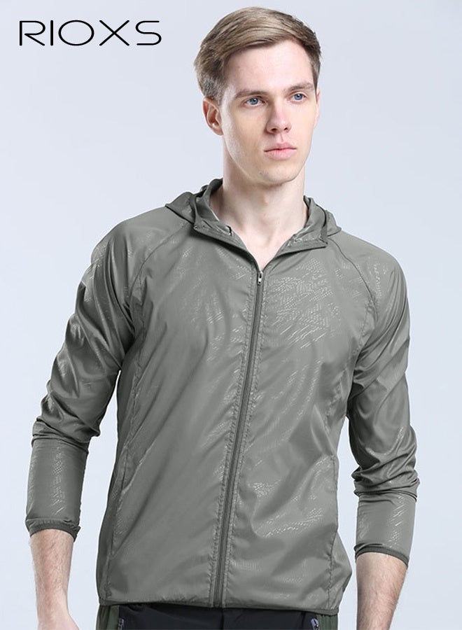 ريوكس ملابس رجالية من Upf 50+ UV للحماية من أشعة الشمس من الحرير الجليدي بأكمام طويلة معاطف تسمح بمرور الهواء خفيفة الوزن بغطاء للرأس مزودة بسحّاب في الهواء الطلق - Image 5