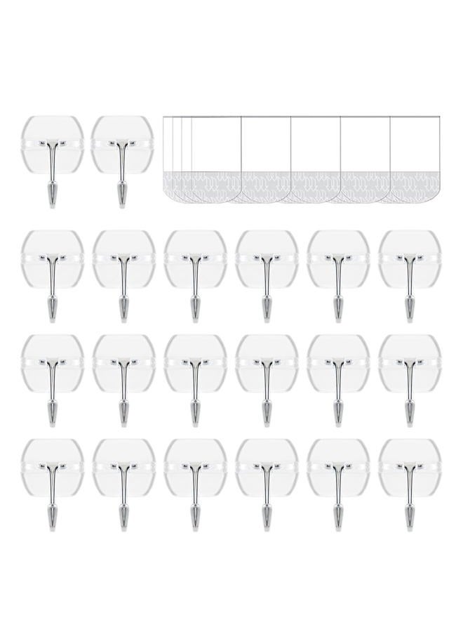 CARAINBO 20 hooks-25 Strips,Clear Small Wire Toggle Hooks Value Pack, Damage Free Hanging Wall Hooks with Adhesive Strips, No Tools Utility Hooks for Hanging Decorations - Image 1