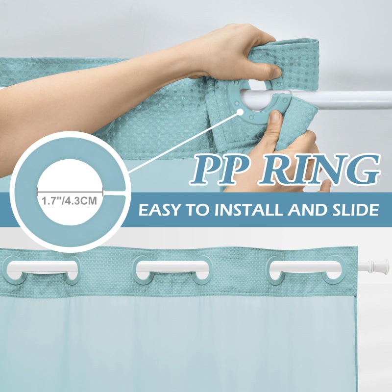 EUTXL TEAL LONG NO HOOK SHANDER مع SNAP في بطانة 230GSM الستائر نسج Waffle Waffle للحمام 71W × 86H - Image 2