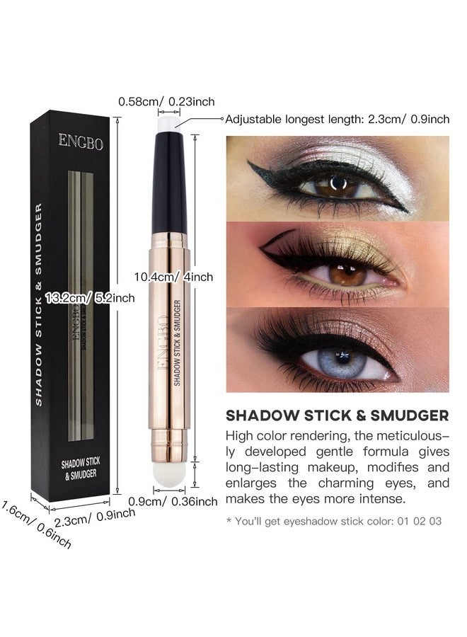 LOKFAR 3 Pcs Eye Shadow Stick Makeup Cosmetics Eye Brightener Stick Waterproof Rotatable Cream Eye Shadow Pencil Crayon Glitter Shimmer Eyeshadow Stick With Sponge Brush For Eye Makeup (01 02 03 )  - Image 3