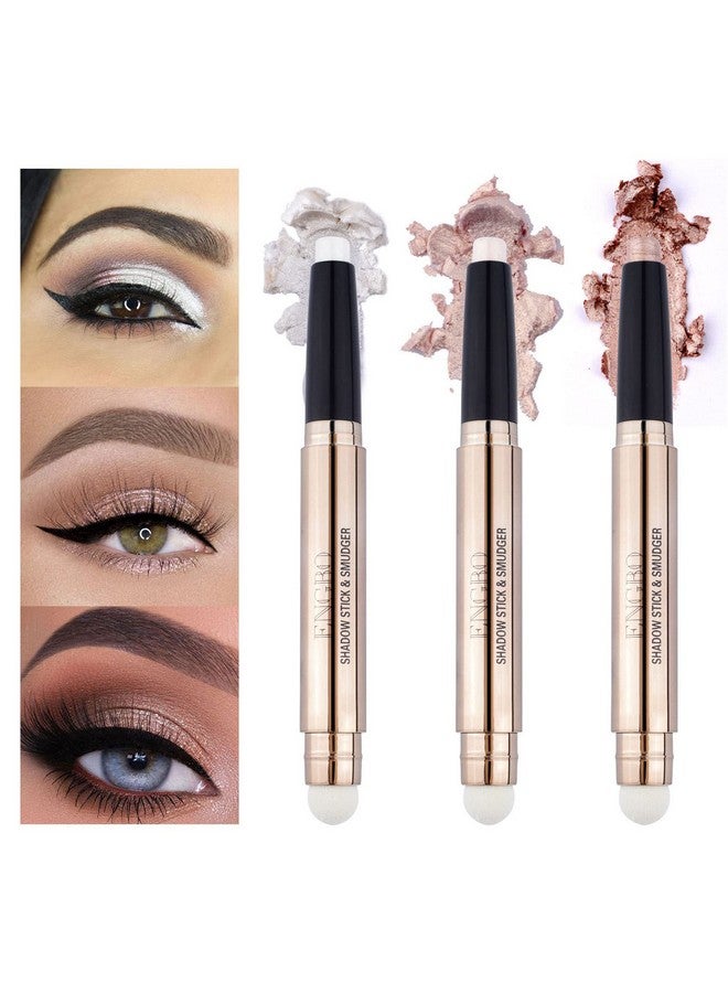 LOKFAR 3 Pcs Eye Shadow Stick Makeup Cosmetics Eye Brightener Stick Waterproof Rotatable Cream Eye Shadow Pencil Crayon Glitter Shimmer Eyeshadow Stick With Sponge Brush For Eye Makeup (01 02 03 )  - Image 1