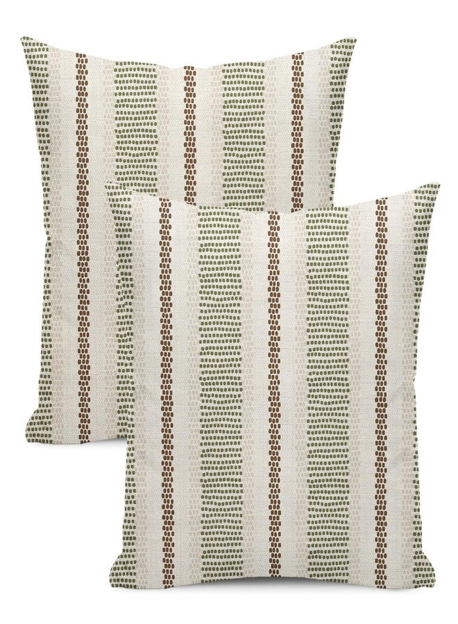 GOLIANDA Brown Sage Green Pillow Covers 18x18 Set of 2 Boho Outdoor Striped Throw Pillow Covers Abstract Modern Geometry Decorative Pillowcase Farmhouse Linen Cushion Case Decorations for Sofa Couch - Image 1