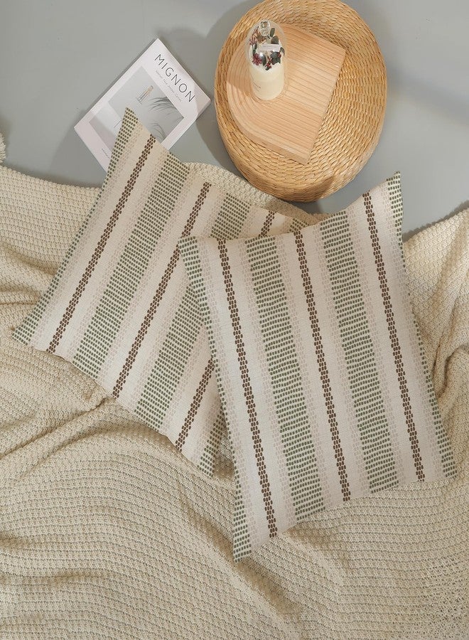 GOLIANDA Brown Sage Green Pillow Covers 18x18 Set of 2 Boho Outdoor Striped Throw Pillow Covers Abstract Modern Geometry Decorative Pillowcase Farmhouse Linen Cushion Case Decorations for Sofa Couch - Image 5