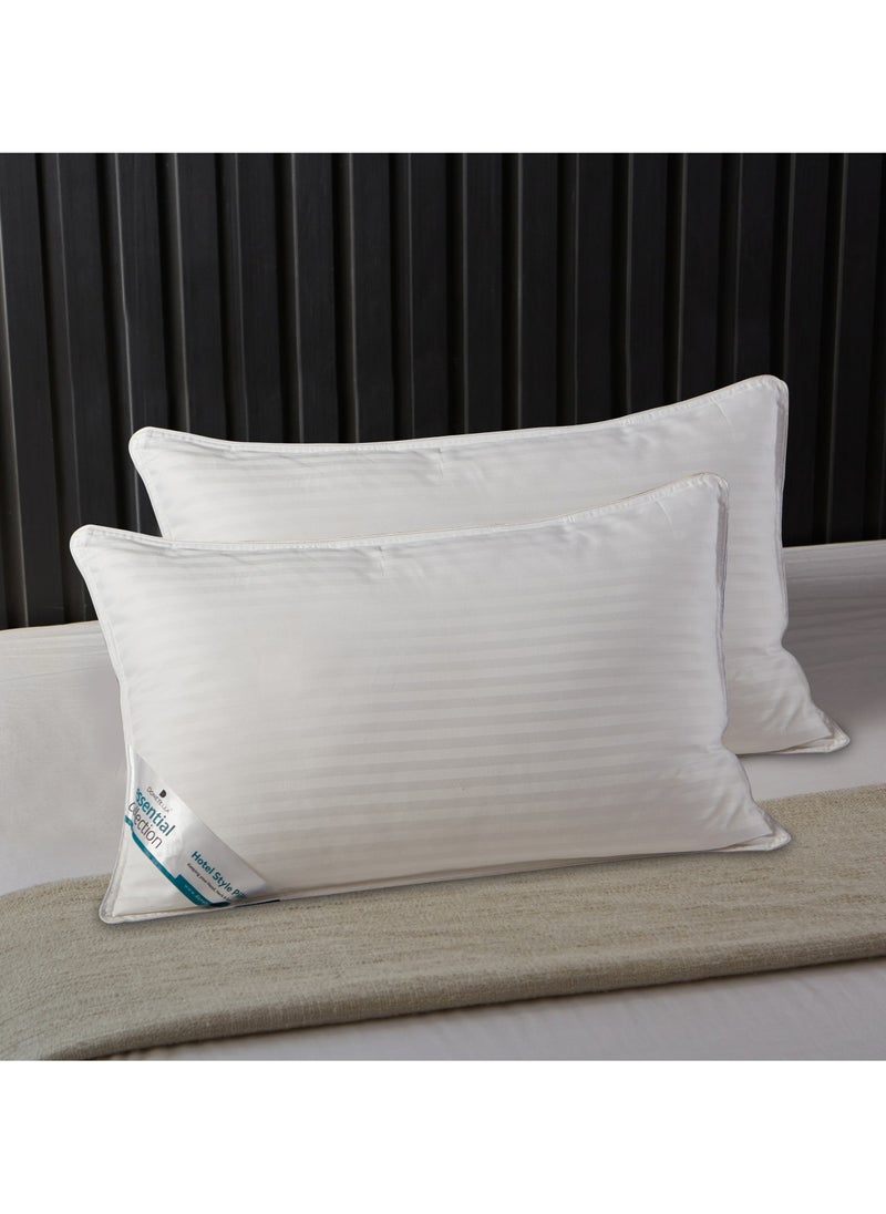 Donetella Cotton Pillow, Hotel Style, 1200 Gms, 2 Pieces, Size 50x75 cm, Cotton, Satin Stripes, Double Edge Stitched Premium Gel Fiber, Soft & Plush Bed Pillow  - Image 2