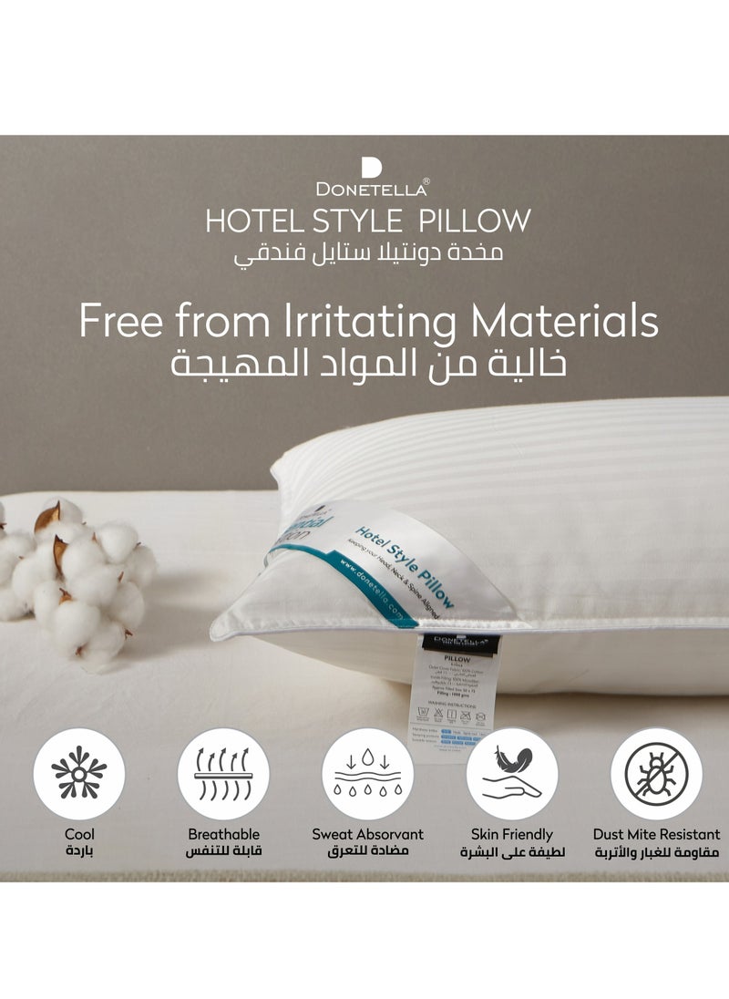 Donetella Cotton Pillow, Hotel Style, 1200 Gms, 2 Pieces, Size 50x75 cm, Cotton, Satin Stripes, Double Edge Stitched Premium Gel Fiber, Soft & Plush Bed Pillow  - Image 4