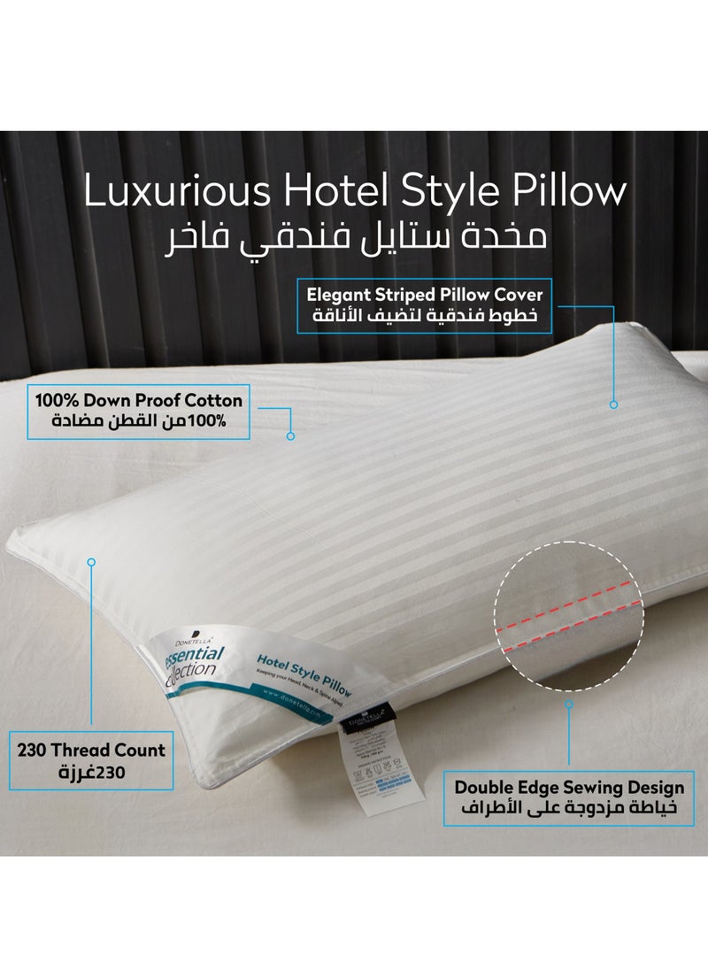 Donetella Cotton Pillow, Hotel Style, 1200 Gms, 2 Pieces, Size 50x75 cm, Cotton, Satin Stripes, Double Edge Stitched Premium Gel Fiber, Soft & Plush Bed Pillow  - Image 3