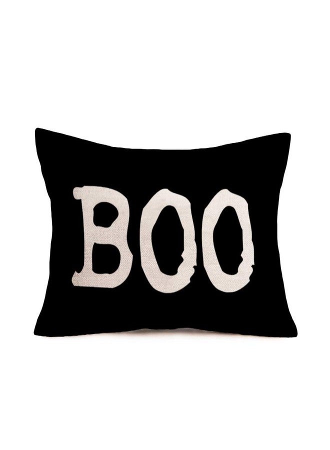 Fukeen 12x20 Inch Halloween Boo Throw Pillow Covers Black and White Happy Halloween Quotes Words Throw Waist Pillow Cases Cotton Linen Autumn Fall Farmhouse Decor Cushion Cover - Image 1