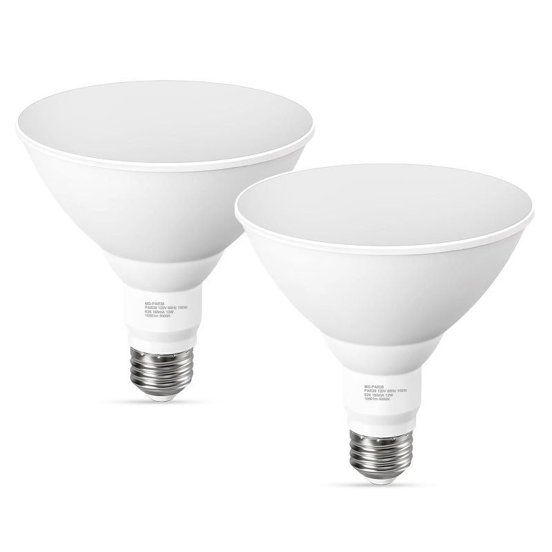 GvvooHome LED Flood Light Bulbs PAR38 Outdoor Flood Light Bulb 5000K13W 100W Equivalent Daylight White LED Floodlight Dimmable Waterproof for Porch Yard Garage E26 Base 15000 Hrs 2 Pack - Image 2