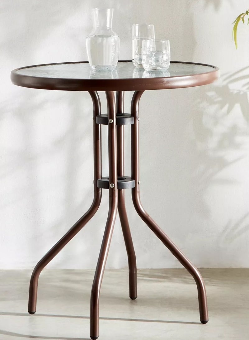 DubaiGallery Outdoor Round Table Coffee Table Patio Table Side Table Garden Table Outdoor Indoor Furniture with Metal Frame and Tempered Water Ripple Glass Top for Garden Backyard Porch Deck  - Image 4