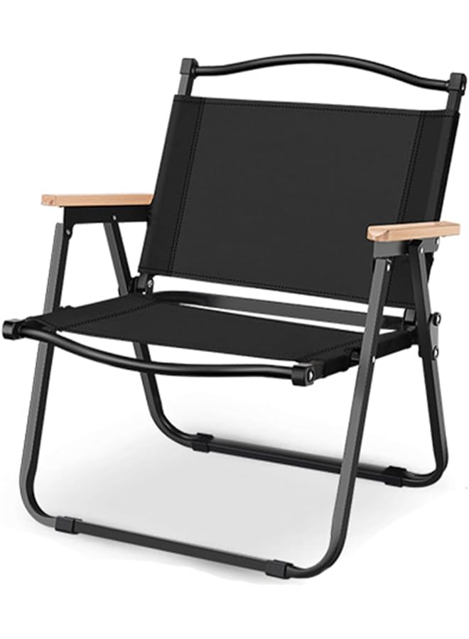PROMASS كرسي مخيم، كرسي تخييم قابل للطي واسع ومحمول في الهواء الطلق، كرسي شاطئ فائق الخفة مع مقبض خشبي للنزهات والحدائق والترفيه والسفر والمشي وصيد السمك، كراسي قابلة للطي تدعم 330 رطل (أسود) - Image 1