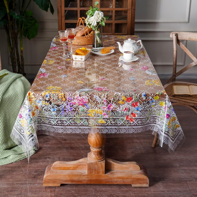 ARTABLE Clear Table Cover Protector Vinyl PVC Rectangle Table Cloth with Floral Print Pattern Oil Proof Wipe-able Plastic Tablecloths for Dining Tables Parties Holidays (Flowers, 60 x 84 Inches) - Image 5
