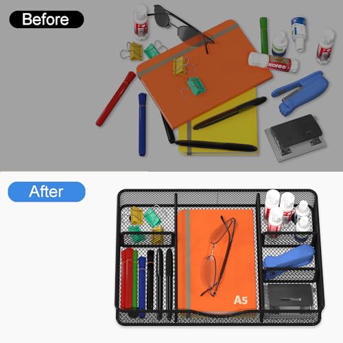 VyGrow Desk Drawer Organizer Metal Mesh Drawer Organizer Tray with 6 Adjustable Compartment Tray Organizer for Desktop Kitchen Bathroom Makeup Vanity 145x88x196 inch Black 1PC Large - Image 3