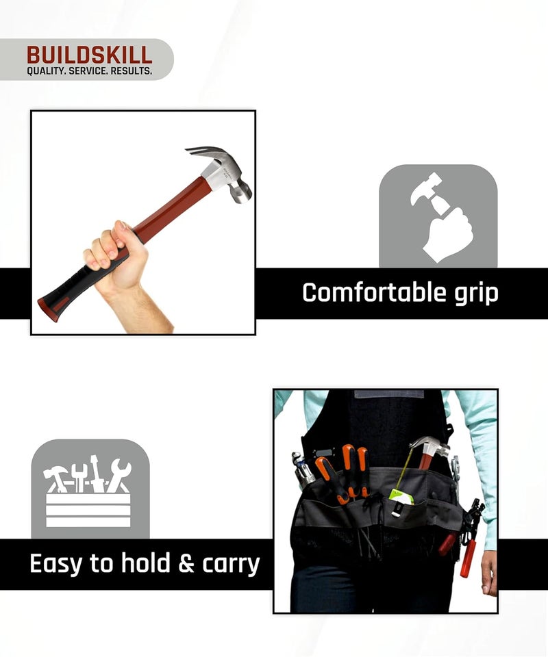BUILDSKILL Hammer 8 Oz, Forged Steel Head for Superior Strength & Durability, Fibreglass Handle, Carpenter Tools, With Magnetic Tip for Easy Use, 2 in 1 Combination Claw & Flat Head - Image 3