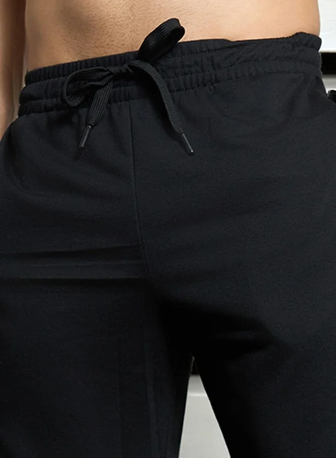 Men's Black 100% Polyester Printed Full Length Casual Track Pant Straight Fit Trouser