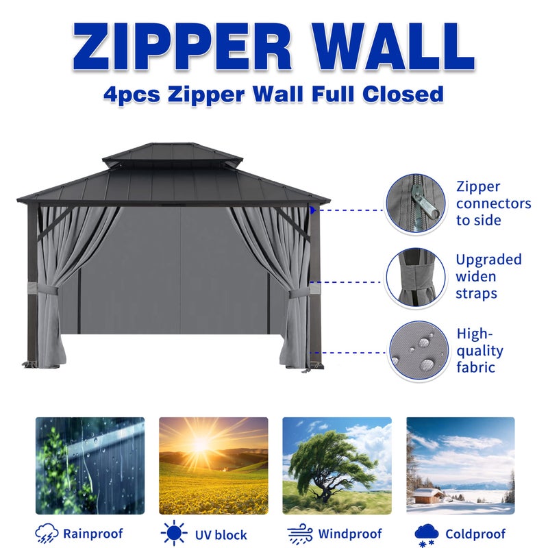 SCOCANOPY Khaki 10' x 12' Gazebo Privacy Curtain Set for Lowe's Allen Roth 10X12 Gazebo Model #GF-12S004B-1 / GF-12S004BTO/ TPGAZ17-002 - Image 5