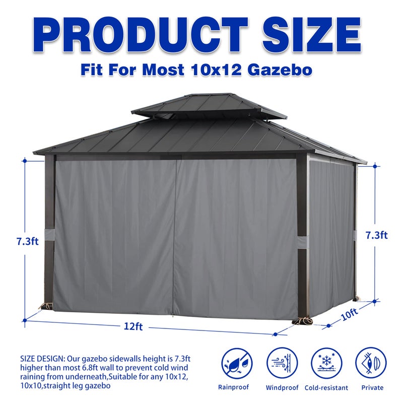 SCOCANOPY Khaki 10' x 12' Gazebo Privacy Curtain Set for Lowe's Allen Roth 10X12 Gazebo Model #GF-12S004B-1 / GF-12S004BTO/ TPGAZ17-002 - Image 2