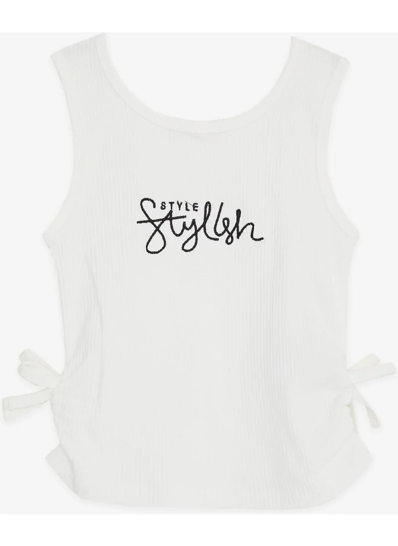 Breeze Girl's Strap T-Shirt with Text Embroidery and Bows on the Sides 8-14 Years, White