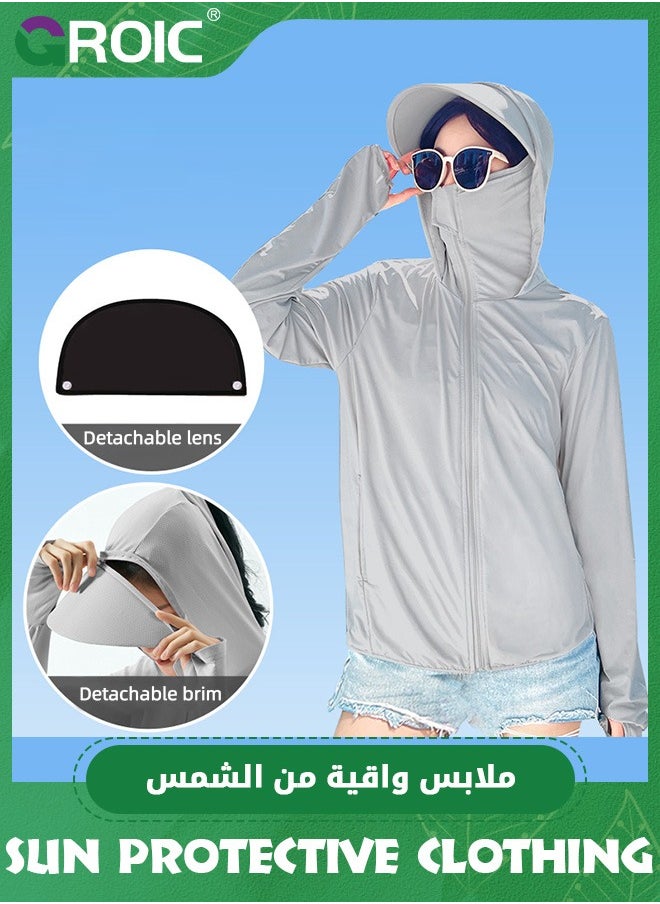 GROIC UPF 50+ UV Sun Protection Clothing with Removable Sunglass and Brim for Women & Men, Sun Protection Ice Silk Clothing Long Sleeve Hoodie Sun Shirt, Athletic Hiking Lightweight Zipper Outdoor Jacket  - Image 2