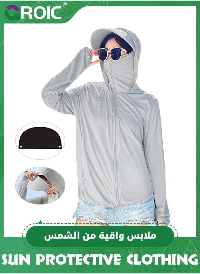 GROIC UPF 50+ UV Sun Protection Clothing with Removable Sunglass and Brim for Women & Men, Sun Protection Ice Silk Clothing Long Sleeve Hoodie Sun Shirt, Athletic Hiking Lightweight Zipper Outdoor Jacket  - Image 1