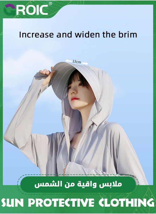 GROIC UPF 50+ UV Sun Protection Clothing with Removable Sunglass and Brim for Women & Men, Sun Protection Ice Silk Clothing Long Sleeve Hoodie Sun Shirt, Athletic Hiking Lightweight Zipper Outdoor Jacket  - Image 5