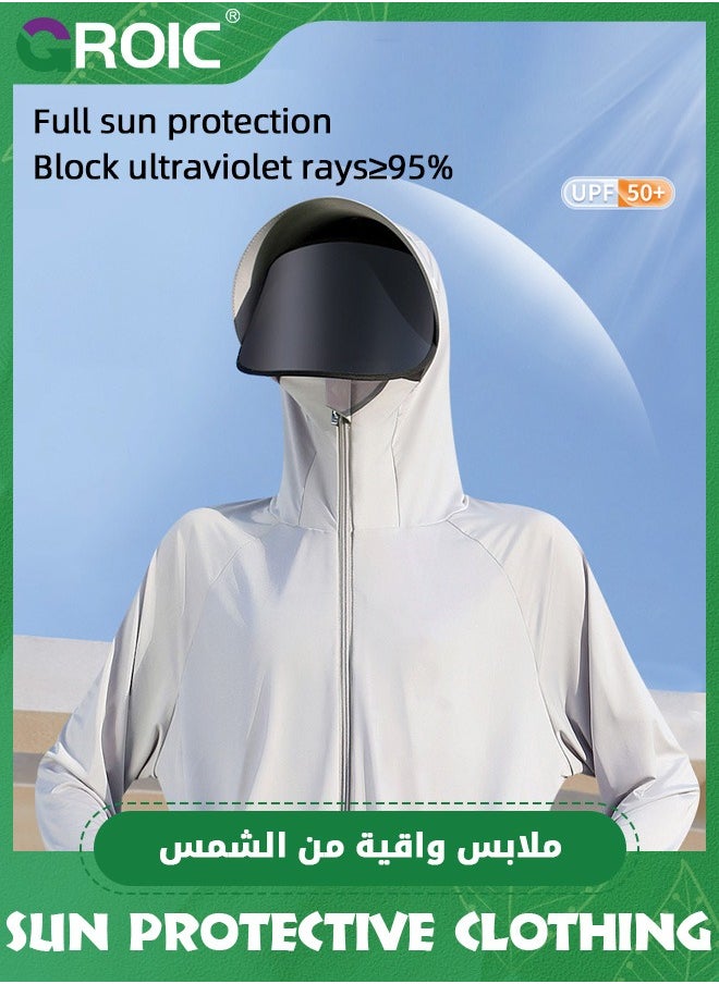 GROIC UPF 50+ UV Sun Protection Clothing with Removable Sunglass and Brim for Women & Men, Sun Protection Ice Silk Clothing Long Sleeve Hoodie Sun Shirt, Athletic Hiking Lightweight Zipper Outdoor Jacket  - Image 3