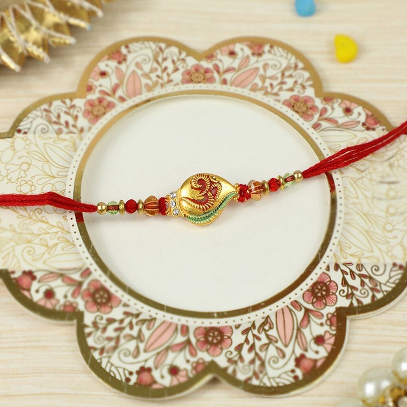 Madhoor Traditional Handcrafted Rakhi with Vibrant Om Design, Premium Thread Rakhi for Brother, Festive Raksha Bandhan Rakhi, 20 cm - Image 1