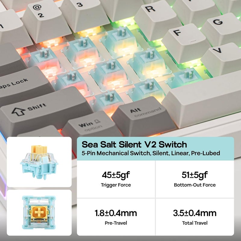 EPOMAKER Wear resistant upgraded material TH80 V2 75% Wireless Mechanical Keyboard with Metal Knob, 8000mAh, 2.4Ghz/BT/USB-C, RGB, Hot Swap, Custom Driver, PBT Keycap, Wireless Gaming Keyboard for PC/Mac (White, Sea Salt Silent) Simple multi-color universal build - Image 5