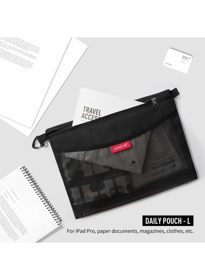 pack all Waterproof Travel Packing Pouches Storage Packing Bag with Zipper for Travel, Office, Arts (Small/Medium/Large/Set) Large Black - Image 2