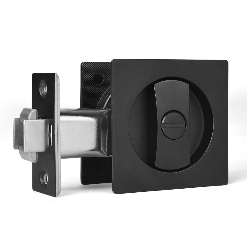 Dontay Pocket Door Privacy Lock Flush Handles 238 Backset BedBath Latch Recessed Knob Hardware for 1 38 to 2 316 Thickness Door Excluding Edge Pull Matte Black Square 1 Pack - Image 2