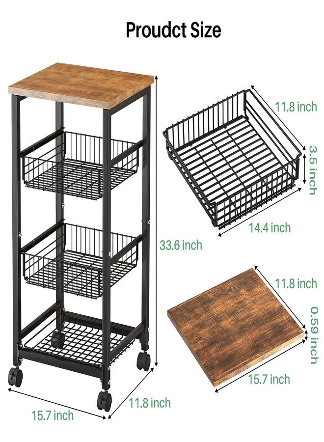 SNTD Fruit Basket Vegetable Stand for Kitchen Pantry, Pull Out Wire Storage Organizers With Wood Top and Wheels for Onions Potatoes Snacks, Black - Image 2