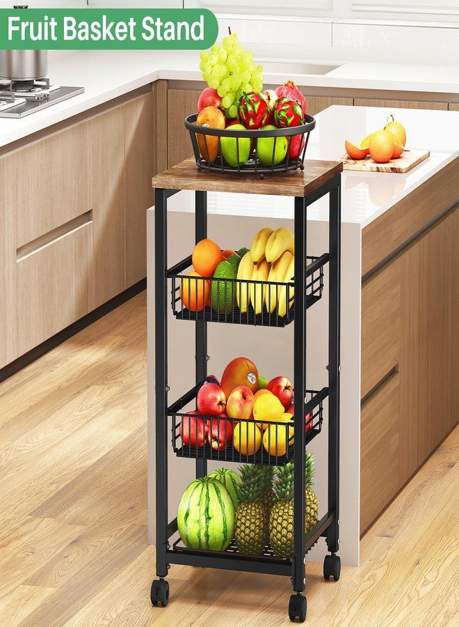 SNTD Fruit Basket Vegetable Stand for Kitchen Pantry, Pull Out Wire Storage Organizers With Wood Top and Wheels for Onions Potatoes Snacks, Black - Image 4