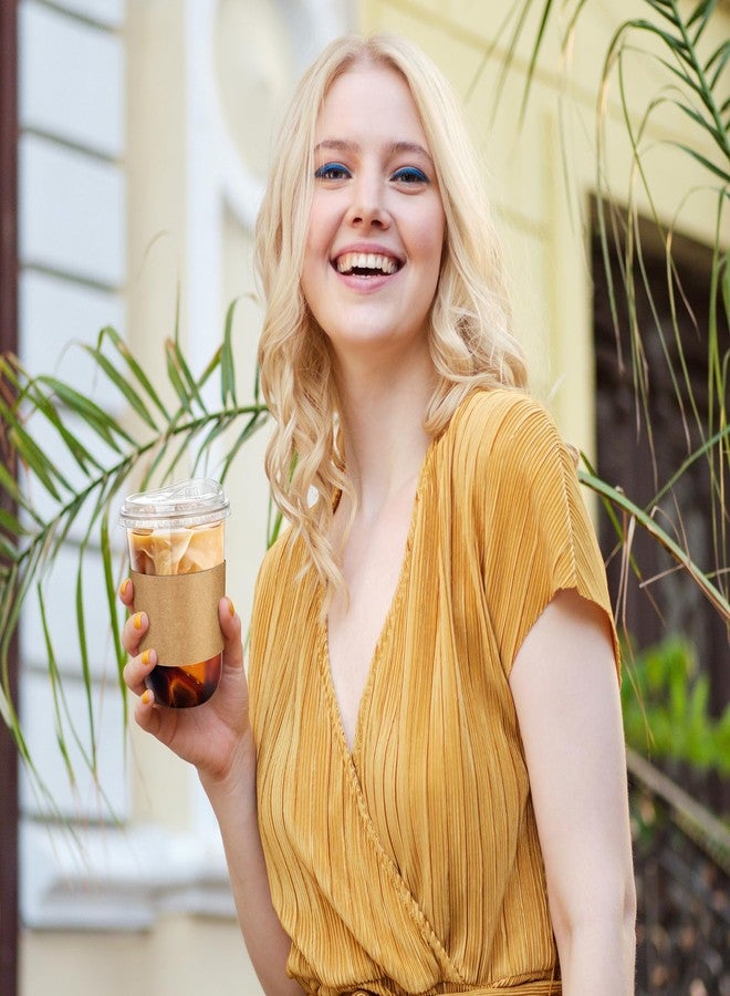 tchrules 50 Set 16oz Clear Plastic Cups with Strawless Sip Lids & Cup Sleeves, Disposable Round Bottom To Go Iced Coffee Cups for Cold Drinks Smoothies Lemonade Slushies Milkshakes Party Supplies - Image 5