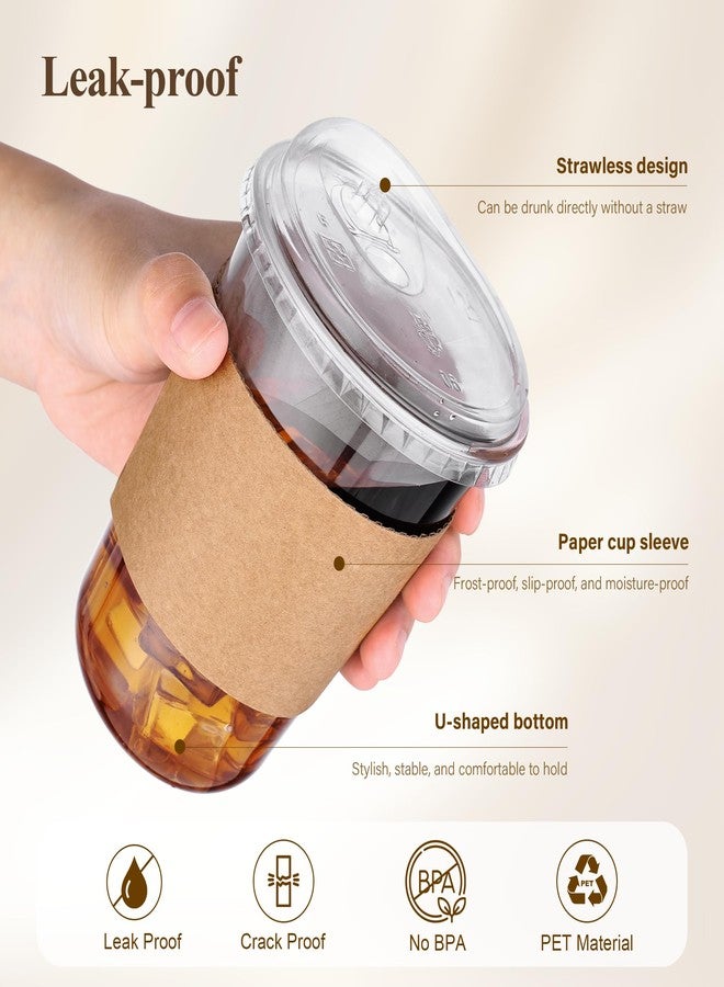 tchrules 50 Set 16oz Clear Plastic Cups with Strawless Sip Lids & Cup Sleeves, Disposable Round Bottom To Go Iced Coffee Cups for Cold Drinks Smoothies Lemonade Slushies Milkshakes Party Supplies - Image 4