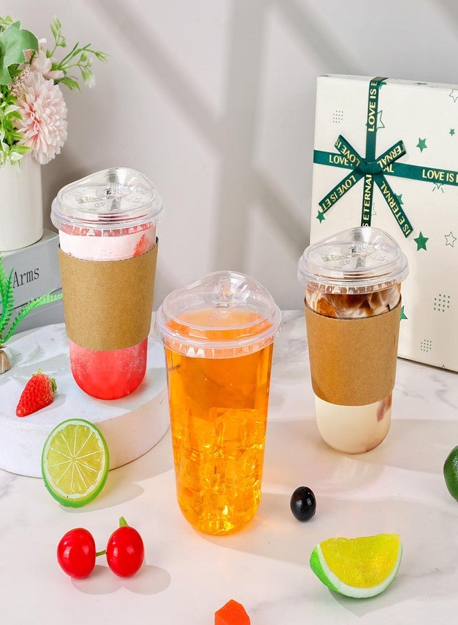 tchrules 50 Set 16oz Clear Plastic Cups with Strawless Sip Lids & Cup Sleeves, Disposable Round Bottom To Go Iced Coffee Cups for Cold Drinks Smoothies Lemonade Slushies Milkshakes Party Supplies - Image 3