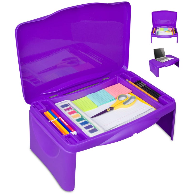 Purple Folding Lap Desk - Foldable Table for Work, Study, Gaming, Arts, Crafts, School - Collapsible Laptop Tray with Storage Compartment - Portable Writing Station for Kids, Adults - Image 1