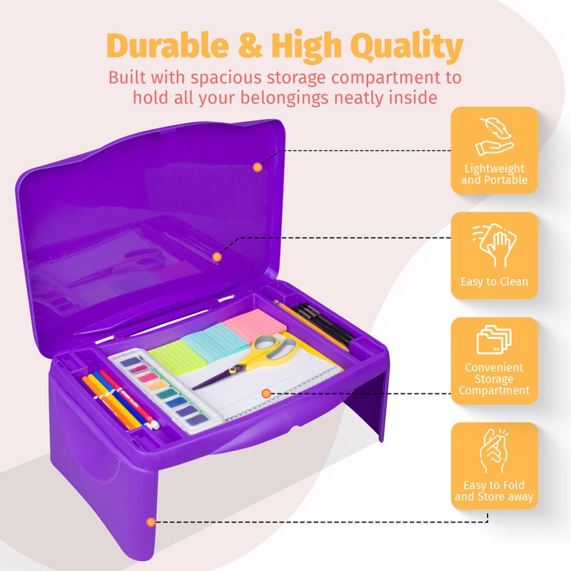 Purple Folding Lap Desk - Foldable Table for Work, Study, Gaming, Arts, Crafts, School - Collapsible Laptop Tray with Storage Compartment - Portable Writing Station for Kids, Adults - Image 2