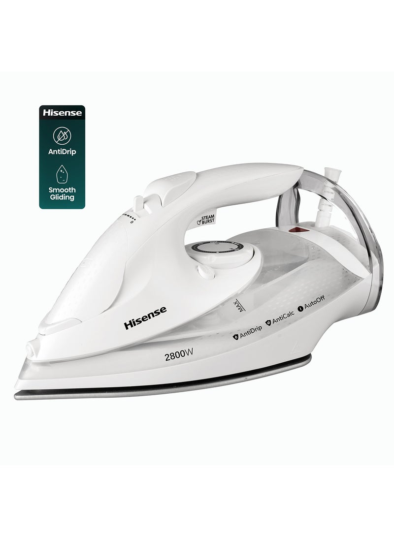 Hisense 2800W Steam Iron  Antidrip,Smooth Gliding, Steam Output,Self Clean, Anti Calc H28SIWES1 white - Image 2