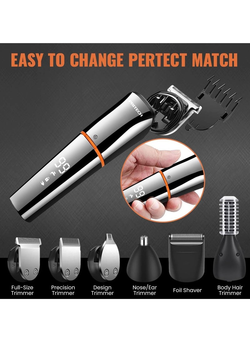 pritech Hair Trimmers,Beard Trimmer, 6 in 1 Kit Electric Cordless Nose Trimmer Mens Grooming Trimmer for Beard Head Face and Body Waterproof IPX7 USB Rechargeable LED Power Display  - Image 3