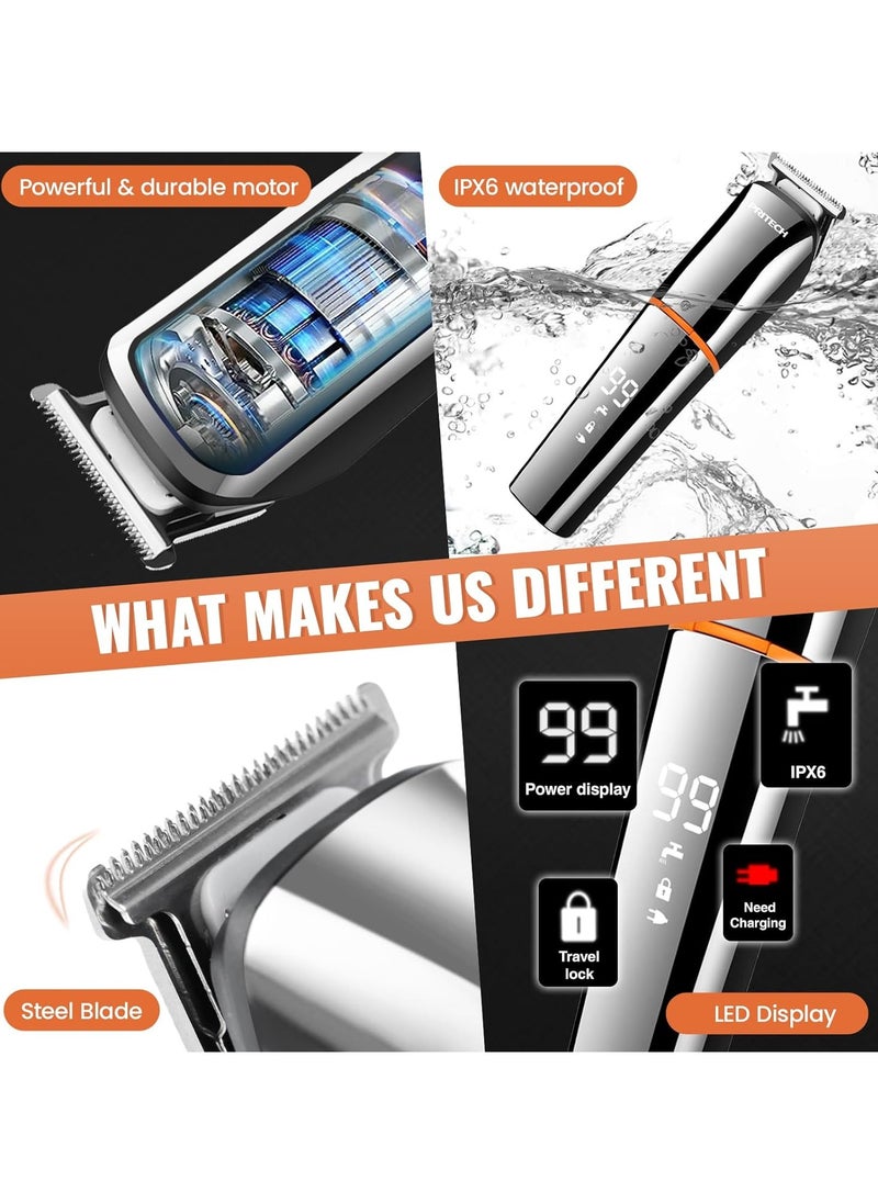 pritech Hair Trimmers,Beard Trimmer, 6 in 1 Kit Electric Cordless Nose Trimmer Mens Grooming Trimmer for Beard Head Face and Body Waterproof IPX7 USB Rechargeable LED Power Display  - Image 4