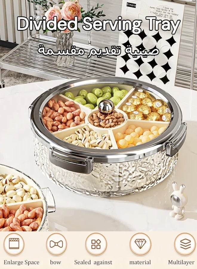 Divided Serving Tray, Multifunctional Snack Storage Box, Candy Box, 6 Compartments Tray Household Kitchen Removable Plate, Divided Serving Fruit Tray, Snack Serving Tray With Lid, Suitable For Parties, Picnics, Afternoon Tea, Etc-Can Hold Fruit, Nuts, Snacks, Etc.  - Image 1