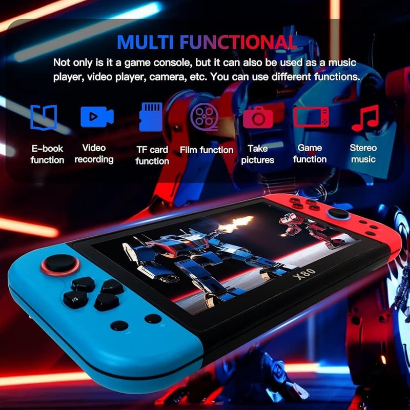 X80 Portable Handheld Game Console 7 Inch 20000 Games 16GB TV Play Blue Red - Image 4